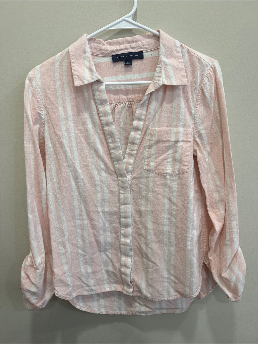 Tommy Hilfiger Pink and White Striped Blouse